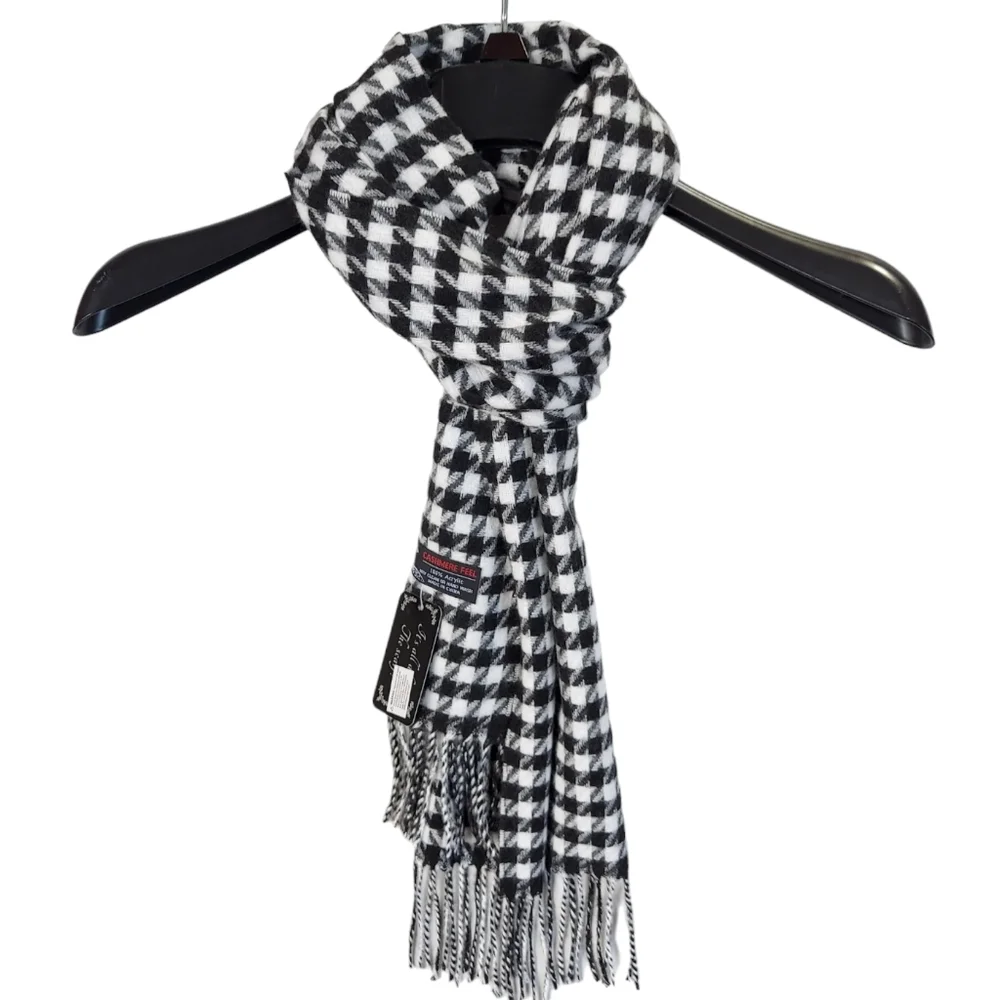 Cashmere Feel Scarf Black White Womens Unisex Neck Scarf Plaid Warm Soft